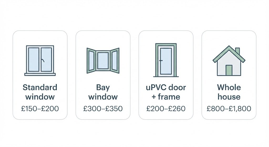 Infographic showing typical uPVC window painting costs in the UK